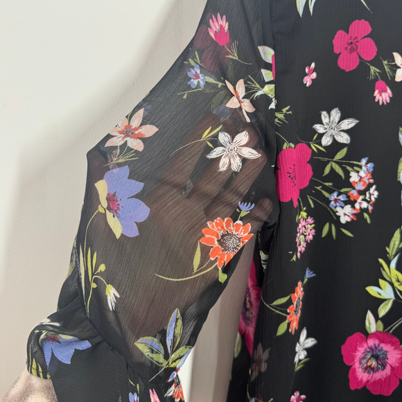 Calvin Klein Dress Women 10 Chiffon Floral Print Bell Sleeve Fairy Spring Party - Picture 8 of 8